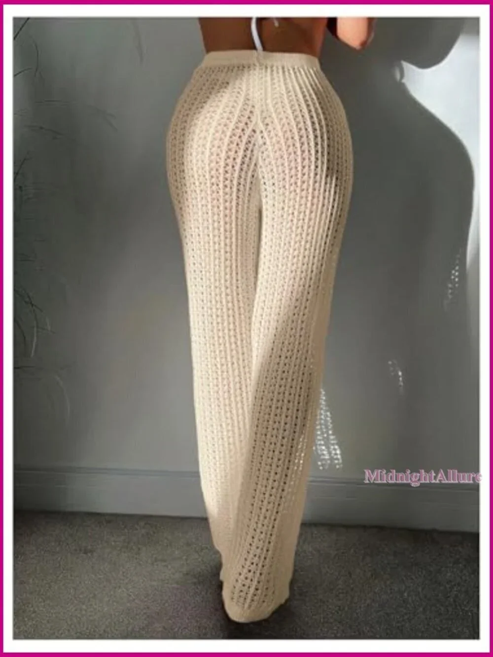 Sheer Crochet Swimsuit Cover Up Pants Drawstring Waist Beach Cover